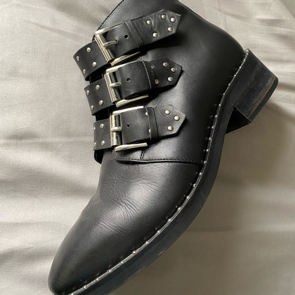 ASOS Shoes - ASOS Black Studded Ankle Boots with Buckles - Size 8.5
